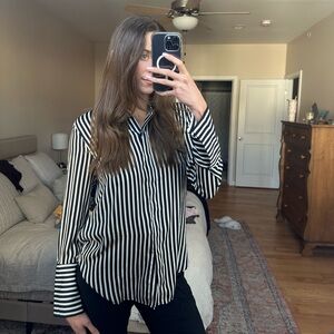 Navy and White Striped Women's Top